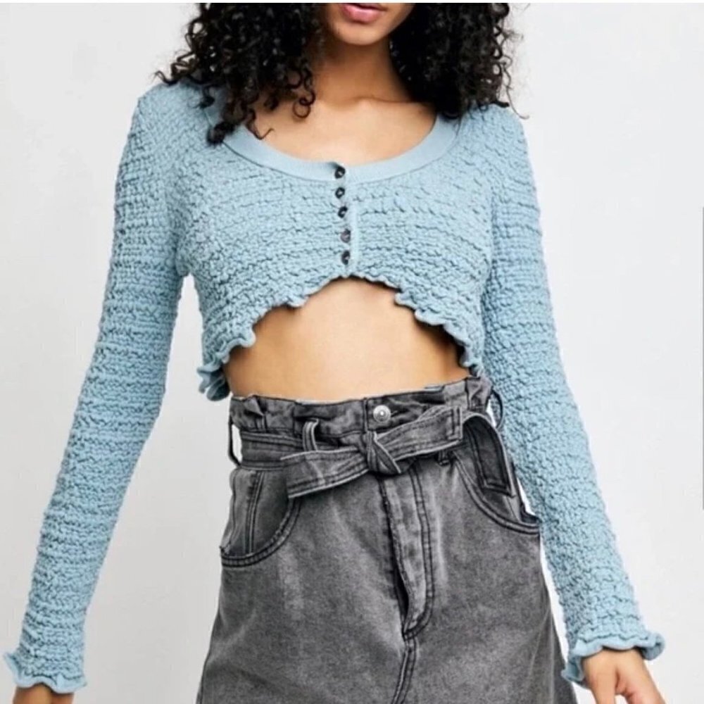 Free People Cropped Rosehip smocked cardigan